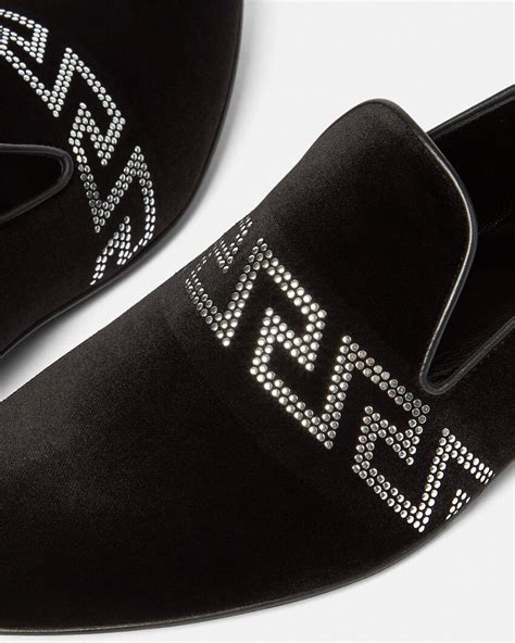 Versace Studded Greca Velvet Slippers For Men Online Store Eu
