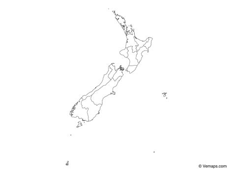 Outline Map Of New Zealand With Regions Free Vector Maps