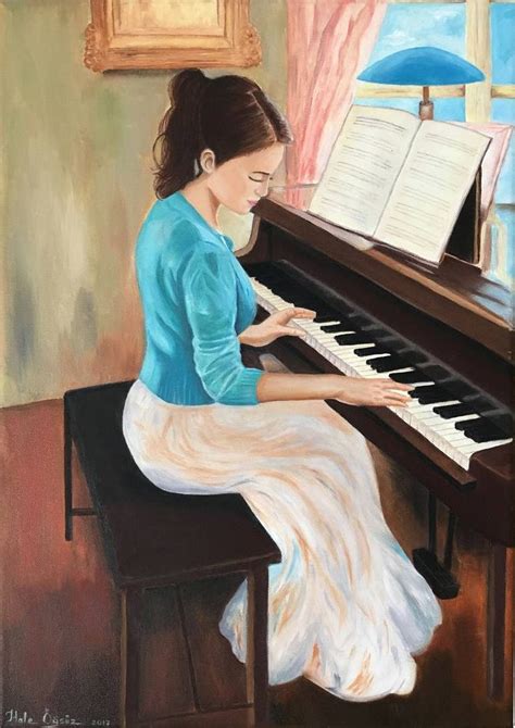 Piano Playing Woman Painting Pianos Pintados Fotos Ccb Ilustrações