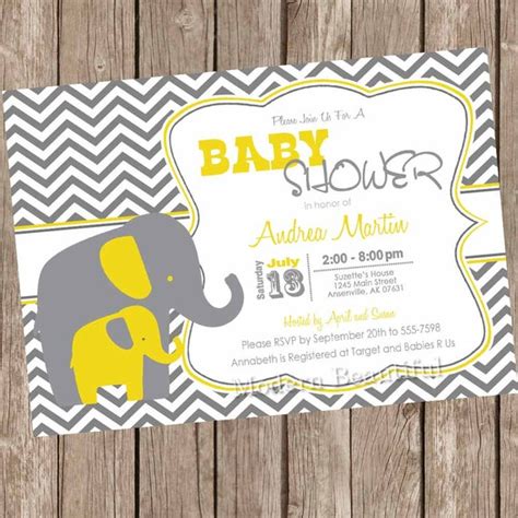 Yellow And Gray Elephant Baby Shower Invitation Yellow Grey Elephant