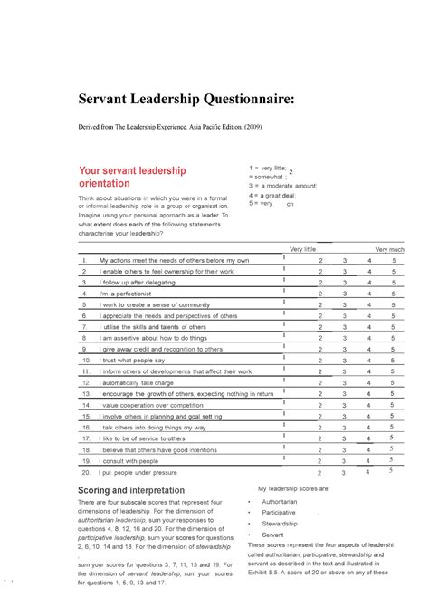 Servant Leadership Orientation Questionnaire Week 10 Servant
