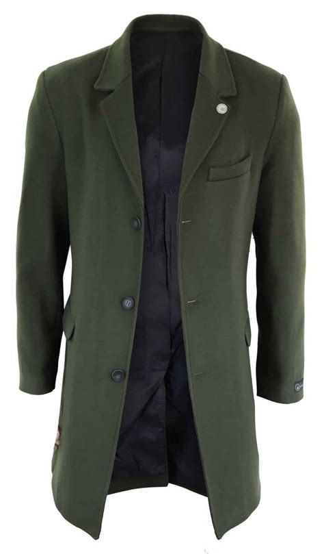 Mens Classic Wool Long Overcoat Olive Green Buy Online Happy Gentleman