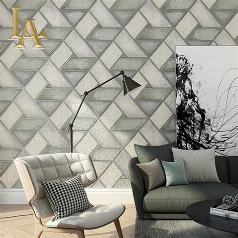 High Quality Thick Flocked Modern 3d Geometry Brick Wallpaper For Walls