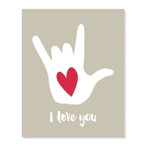 I Love You Sign Language Hand Symbol Art Print With Red