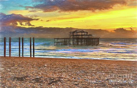 Brighton West Pier Sunset With Starlings Photograph By Ian Lewis
