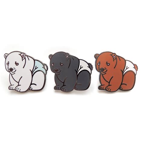 Baby Bear Hard Enamel Pins Polar Bear Brown Bear Black Etsy Enamel