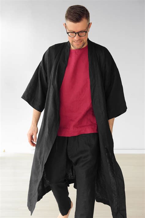 Mens Linen Kimono Black Kimono Men Handmade Cardigan Linen Etsy