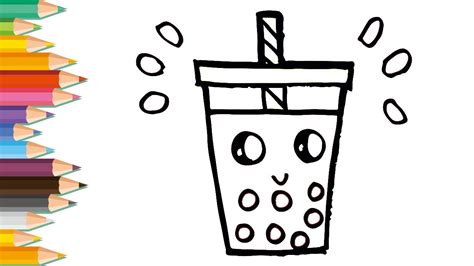 Drawing And Coloring A Cute Bubble Tea Super Easy Lovely Kids Youtube