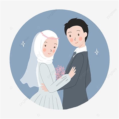 Cute Wedding Couple Clipart Hd Png Cute Moeslem Couple Wedding Illustration In Hand Drawn Style