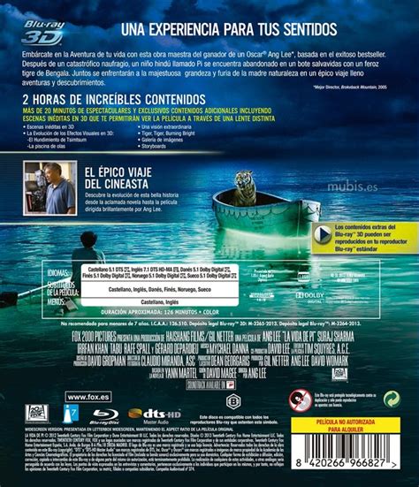 Carátula De La Vida De Pi Blu Ray 3d