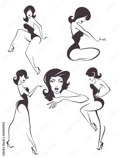Vector Collection Of Cartoon Pin Up Girls In Different Poses Stock Vector Adobe Stock