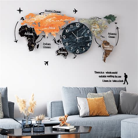 Modern Large World Map Wall Clock Home Decor Art Clocks Homary Us