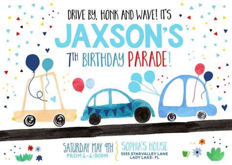 Birthday Parade Invitation Digital Drive By Birthday Parade Invitation