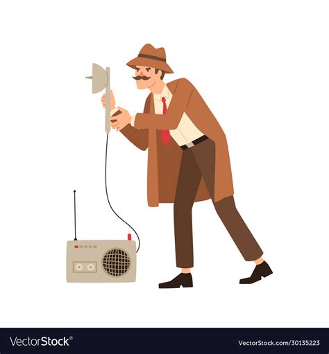 Funny Private Detective Eavesdrop Using Spy Vector Image