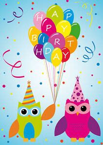 Kinder geburtstagskarten zum ausdrucken in allen kulturen der welt sind geburtstage feiern und gelten als einer der wichtigsten tage des jahres für eine person. 2 Postkarten Happy Birthday - 2 Eulen Geburtstagskarte ...