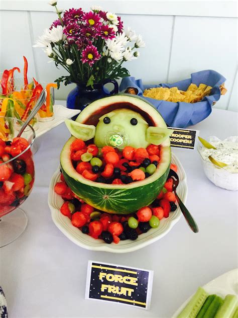 Including moon & stars invitations, baby shower invites, baby shower decorations, twinkle decor ideas, games, banner, table centerpieces, foods, favors, backdrop & more! Baby Yoda fruit bowl for a Star Wars baby shower # ...