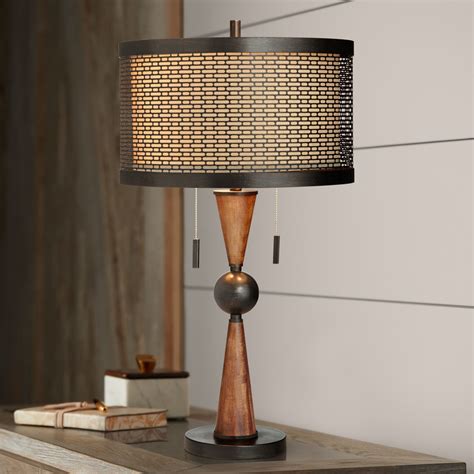 Franklin Iron Works Mid Century Modern Table Lamp 29.75" Tall Wood