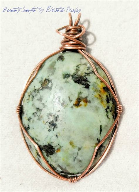 African Turquoise Cabochon Wire Wrapped Copper Wire