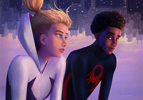 spider verse hd wallpaper miles and gwen download now by moisés júnior mj