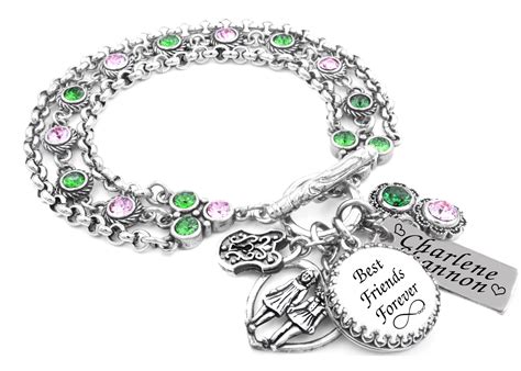 Personalized Best Friends Charm Bracelet With Choice Of Birthstones In