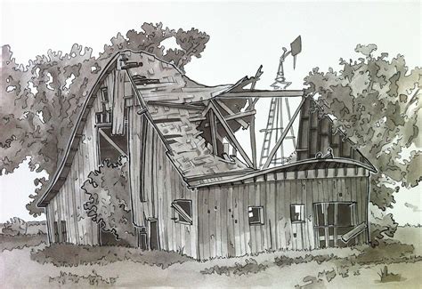 Old Barn Barn Drawing Landscape Drawings Barn Painting
