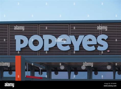 Finestrat Spain March 2 2023 Popeyes Logo Sign On Entrance Of