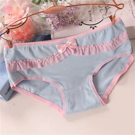 New Teen Panties For Girls Short Briefs Low Waist Cotton Solid Color Bow Cute Lace Panties For