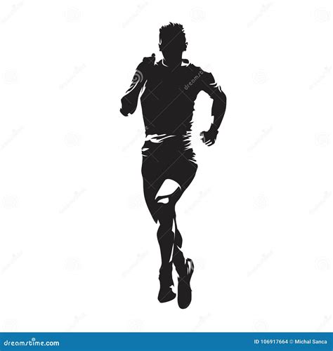 Running Man Abstract Vector Silhouette Front View Marathon Run Stock