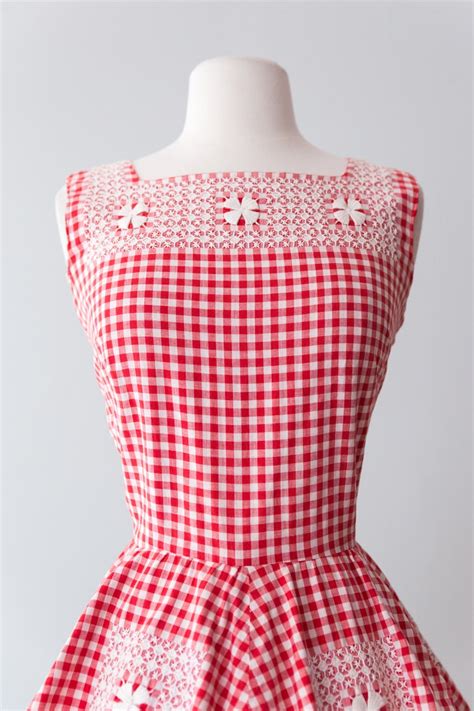 Vintage 1950s Dress Red And White Gingham 50s Day Dress W Etsy