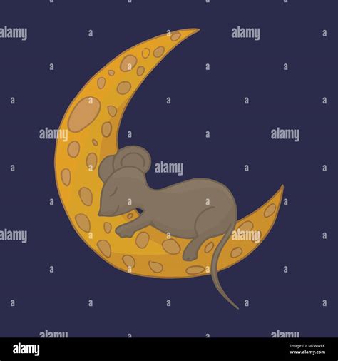 Little Mouse Is Sleeping On The Cheese Moon Fairy Animal Vector
