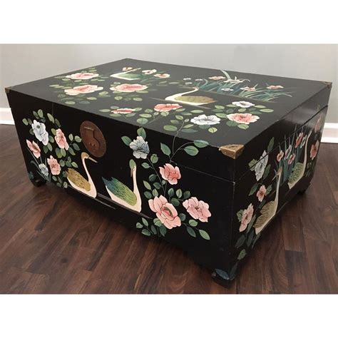 Mid Century Asian Chinoiserie Hand Painted Trunk Image 2 Of 9