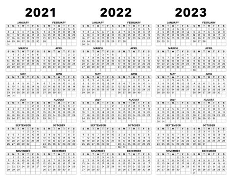 Free Printable 3 Year Calendar 2021 To 2023 Printable Word Searches