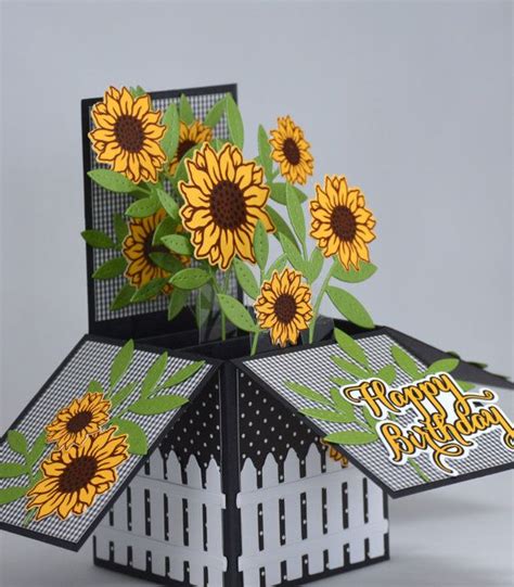 Download 3D Sunflower Birthday Card Box Card in Black and by APaperParadise | Kaart vormen | Pinterest ...