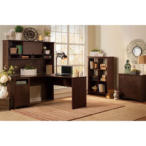 Option to add doors to the bookcase and locks on the file drawers. Darby Home Co L Shaped Desk with Hutch, Lateral File ...