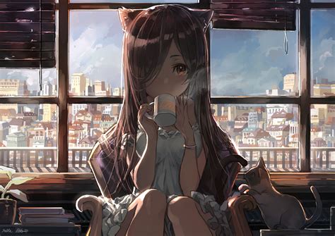 We have an extensive collection of amazing background images carefully chosen by our community. Wallpaper : cat, window, city, nekomimi, anime girls, sky ...