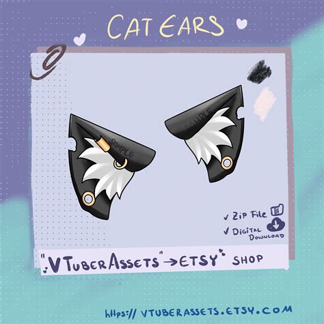 Cat Ear Ears Piercing for Vtuber Stream Twitch Youtube Pngtuber Vtuber