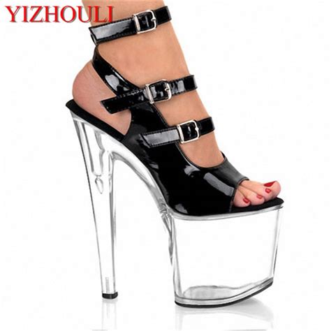 8 Inch Heel Clear High Platform Shoe Ankle Strap 20cm Stripper Shoes