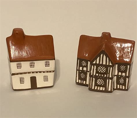 Set Of 2 Mudlen End Studios Vintage Brown Suffolk Pottery Cottages
