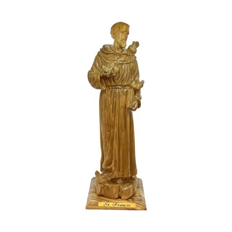 Saint Francis Of Assisi Statue With Dove In Olive Wood Hand Carved In