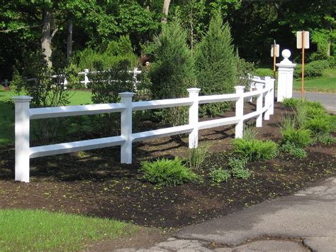 Rails placed narrow side up sag the least and are recommended for heavy fences and those with posts that are 6 feet or more apart. white split rail fence - Google Search | Fence landscaping, Backyard fences, Farm fence