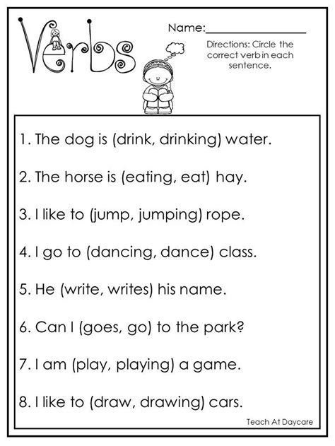 10 Printable Choose The Correct Verb Worksheets 1st 2nd Grade Etsy