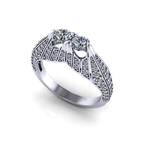 Pave Two Stone Diamond Ring Jewelry Designs