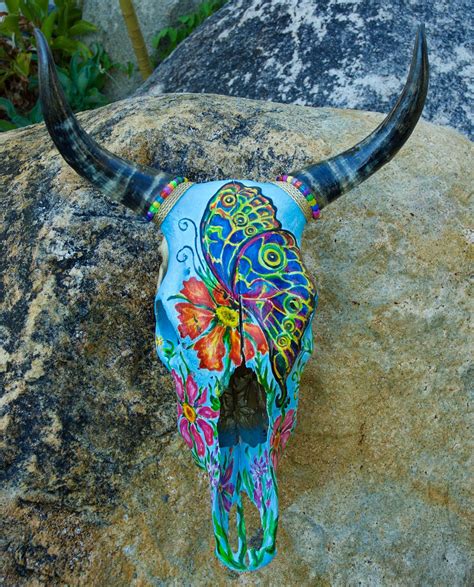 Painted Skull Deer Antler Art Deer Skull Art Cow Skull Decor