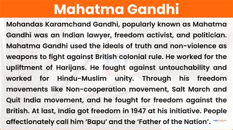 🏆 Biography Of Mahatma Gandhi In 100 Words 100 Words Essay On Mahatma