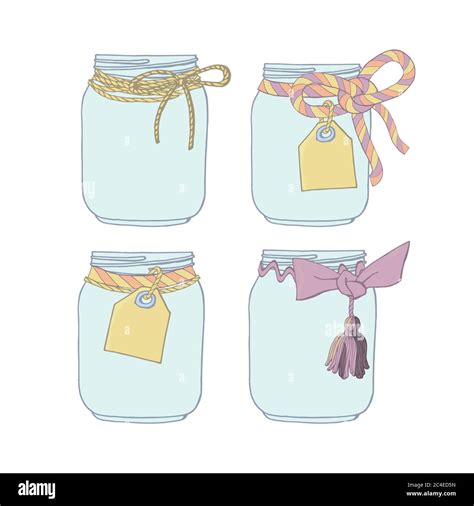 Set Of Hand Drawn Mason Jars With Bows And Tags Stock Vector Stock