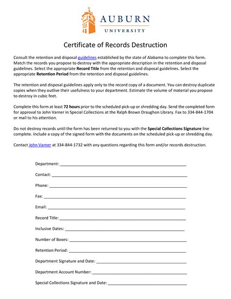 Create A Certificate Of Records Destruction