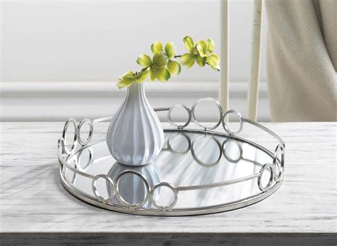 Silver Circles Mirrored Vanity Tray Modern Round Trays
