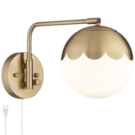 Kelowna Modern Indoor Swing Arm Wall Lamp Antique Brass Metal Plug In