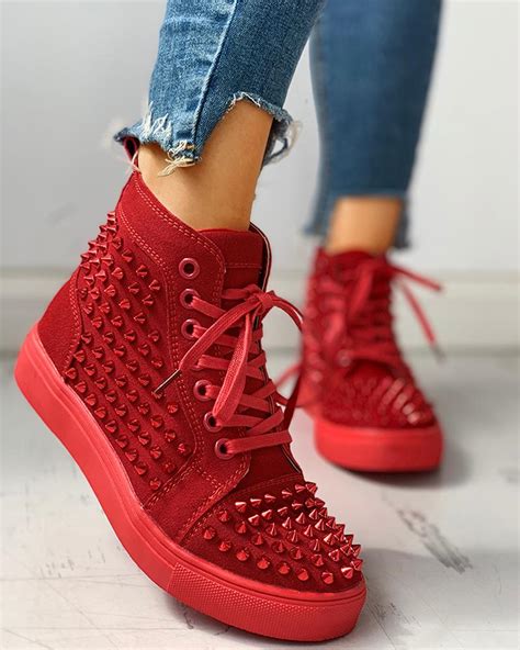 • feed one shoelace (purple in my diagram) straight across the bottom and emerge through the bottom two eyelets. Solid Studded Eyelet Lace-Up Casual Sneakers