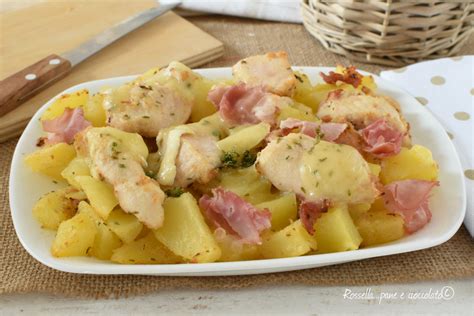Pollo ripieno al forno cotto e mangiato. PATATE e POLLO al FORNO con Prosciutto Cotto Croccanti e ...